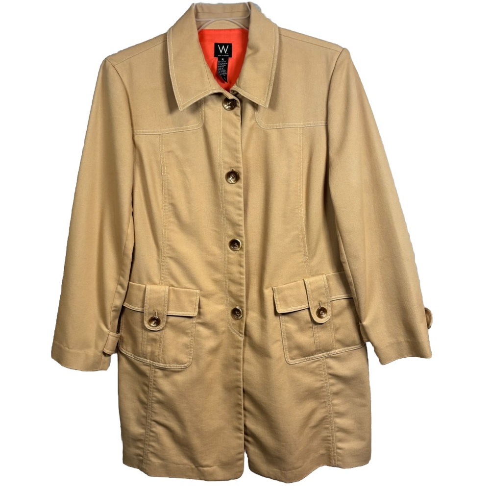 W Work To Weekend Trench Coat Women’s Sz XL Beige Button Up Jacket Pockets